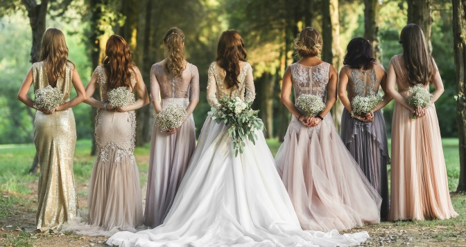Bride lined up with her bridesmaids