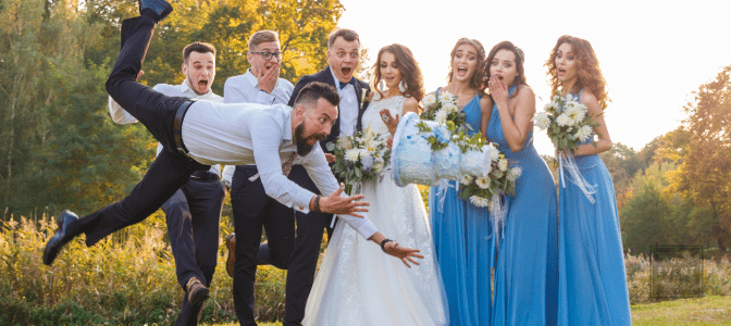 bad guest drops wedding cake in front of wedding party